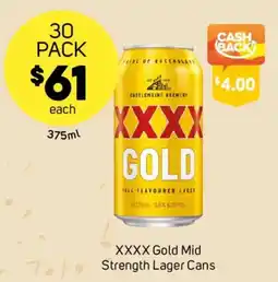 Foodland XXXX Gold Mid Strength Lager Cans offer