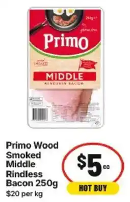 IGA Primo Wood Smoked Middle Rindless Bacon offer