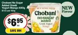 IGA Chobani no sugar added Greek Yogurt Mango offer