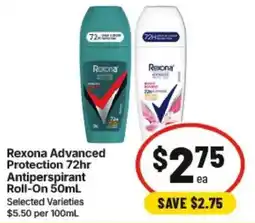 IGA Rexona Advanced Protection 72hr Antiperspirant Roll-On offer
