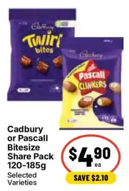 Ritchies Cadbury or Pascall Bitesize Share Pack Selected Varieties offer