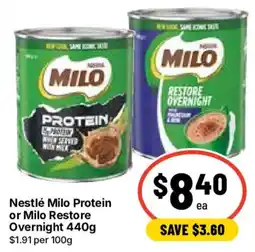 Ritchies Nestlé Milo Protein or Milo Restore Overnight offer
