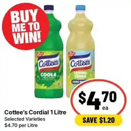 Ritchies Cottee's Cordial 1 Litre offer