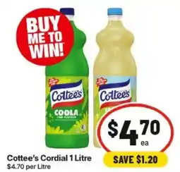 IGA Cottee's Cordial 1 Litre offer