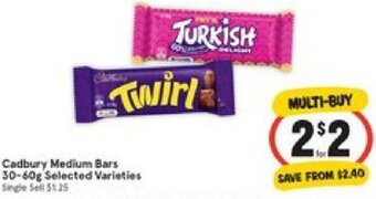 IGA Xpress Cadbury Medium Bars 30-60g offer
