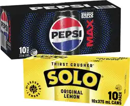 Coles Pepsi or Solo Soft Drink 10x375mL offer
