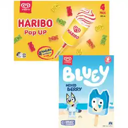 Woolworths Streets Haribo or Bluey Frozen Dessert Sticks 340-360ml Pk 4-6 offer