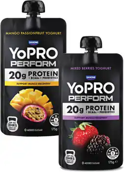 Coles YoPro Perform High Protein Yoghurt Pouch No Added Sugar offer