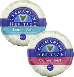 Coles Tasmanian Heritage Double Cream Brie or Camembert 200g offer