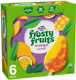Coles NEW Peters Frosty Fruits Mango Sorbet Sticks 420mL offer