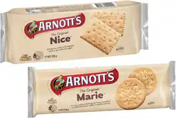 Coles Arnott's Marie or Nice Biscuits 250g offer