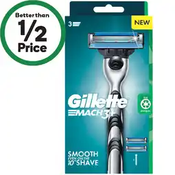Woolworths Gillette Mach3+ Shaving Razor Handle with 2 Cartridges offer