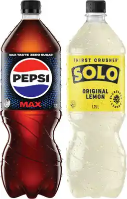 Coles Pepsi, Solo or Mountain Dew Soft Drink 1.25 Litre offer