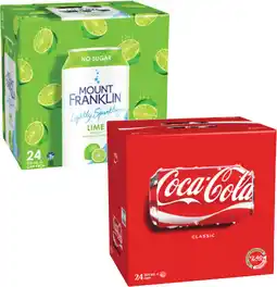 Coles Coca-Cola Soft Drink or Mt Franklin Lightly Sparkling Water 24x375mL offer