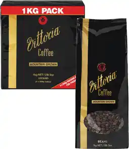 Coles Vittoria Mountain Grown Beans or Ground Coffee 1kg offer