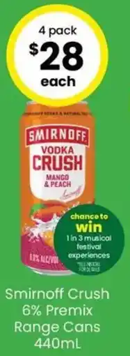 The Bottle O Smirnoff Crush 6% Premix Range Cans offer
