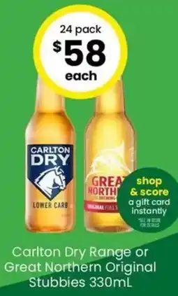 The Bottle O Carlton Dry Range or Great Northern Original Stubbies offer
