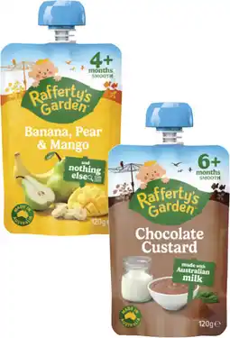 Coles Rafferty's Garden 4+ Months, 6+ Months or 8+ Months Baby Food Pouch 120g offer