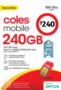 Coles Coles Mobile $240 Prepaid SIM offer