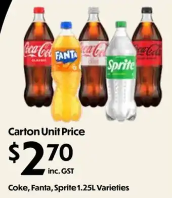 Coke, Fanta, Sprite 1.25L Varieties