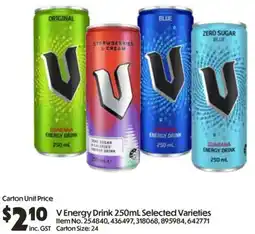 C-Store Distribution V Energy Drink 250mL Selected Varieties offer