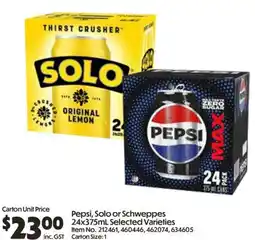 C-Store Distribution Pepsi, Solo or Schweppes Selected Varieties offer