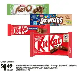 C-Store Distribution Nestlé Medium Bars or Smarties 35-50g Selected Varieties offer