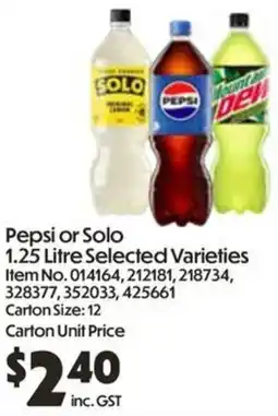 C-Store Distribution Pepsi or Solo Selected Varieties offer