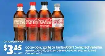Coca-Cola, Sprite or Fanta 600mL Selected Varieties