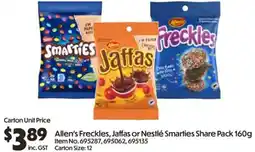 C-Store Distribution Allen's Freckles, Jaffas or Nestlé Smarties Share Pack offer