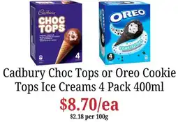 Farmer Jack's Cadbury Choc Tops or Oreo Cookie Tops Ice Creams offer