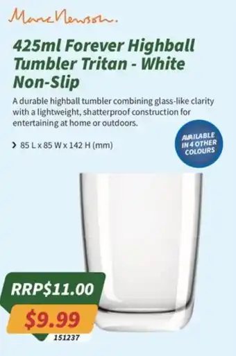 Marc Newson 425ml Forever Highball Tumbler Tritan - White Non-Slip