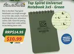 Tentworld Rite in the Rain Top Spiral Universal Notebook 3x5 - Green offer