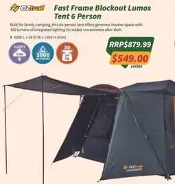 Tentworld Oztrail Fast Frame Blockout Lumos Tent 6 Person offer