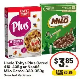 Uncle Tobys Plus Cereal or Nestlé Milo Cereal