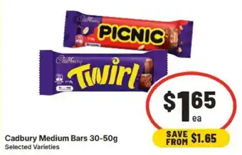 Cadbury Medium Bars 30-50g Selected Varieties