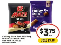 IGA Cadbury Share Pack or Mars or Snickers Fun Size Pack offer
