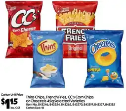 Campbells Wholesale Thins Chips, French Fries, CC's Corn Chips or Cheezels 45g Selected Varieties offer