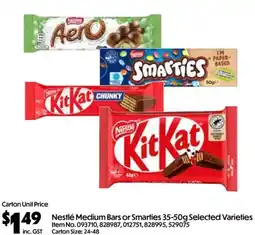 Campbells Wholesale Nestlé Medium Bars or Smarties 35-50g Selected Varieties offer