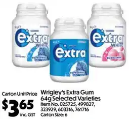 Campbells Wholesale Wrigley's Extra Gum 64g Selected Varieties offer