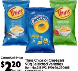 Campbells Wholesale Thins Chips or Cheezels 90g Selected Varieties offer