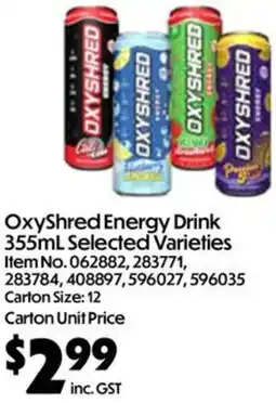 Campbells Wholesale OxyShred Energy Drink 355mL Selected Varieties offer