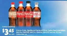 Campbells Wholesale Coca-Cola, Sprite or Fanta 600mL Selected Varieties offer
