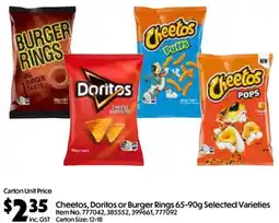 Campbells Wholesale Cheetos, Doritos or Burger Rings Selected Varieties offer
