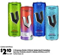 Campbells Wholesale V Energy Drink 250mL Selected Varieties offer