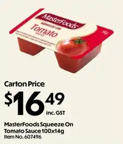 Campbells Wholesale MasterFoods Squeeze On Tomato Sauce offer