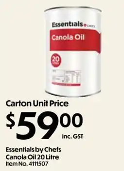 Campbells Wholesale Essentials by Chefs Canola Oil offer