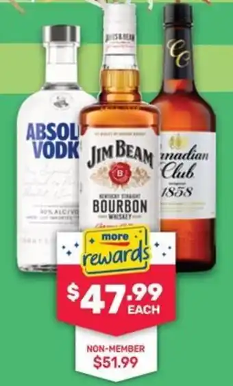 Absolut Vodka Jim Beam Bourbon Canadian Club