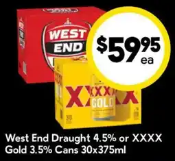 Drakes West End Draught or XXXX Gold Cans offer
