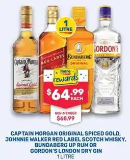 SipnSave Captain Morgan Original Spiced Gold, Johnnie Walker Red Label Scotch Whisky, Bundaberg Up Rum or Gordon's London Dry Gin offer